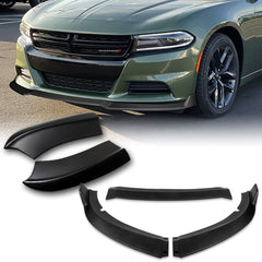 For 2015-2022 Dodge Charger SXT Matt Black Front Bumper Splitter Spoiler Lip 3pcs + For 2015-2019 Dodge Charger SRT-Style Black Rear Bumper Lip Aprons Polyurethane 2pcs