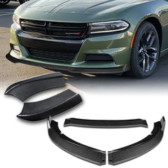For 2015-2022 Dodge Charger SXT Carbon Look Front Bumper Splitter Spoiler Lip 3pcs + For 2015-2019 Dodge Charger SRT-Style Carbon Look Rear Bumper Lip Aprons 2pcs