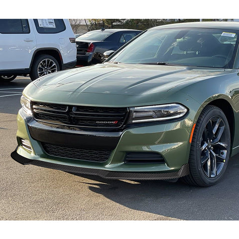 For 2015-2022 Dodge Charger SXT Carbon Look Front Bumper Splitter Spoiler Lip 3pcs + For 2015-2019 Dodge Charger SRT-Style Carbon Look Rear Bumper Lip Aprons 2pcs