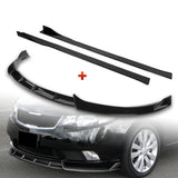 For 2010-2013 Kia Forte STP-Style Painted BLK Front Bumper Splitter Spoiler Lip + 59" x 4" Universal Painted Black Side Skirt Extension Rocker Splitters Lip 9pcs
