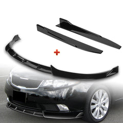For 2010-2013 Kia Forte STP-Style Painted BLK Front Bumper Splitter Spoiler Lip + 31"x4" Universal Painted Black Side Skirt Rocker Splitters Diffuser Winglet Wind 5pcs