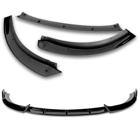 For 2010-2013 Kia Forte STP-Style Painted BLK Front Bumper Splitter Spoiler Lip + 59" x 4" Universal Painted Black Side Skirt Extension Rocker Splitters Lip 9pcs