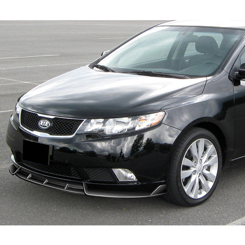 For 2010-2013 Kia Forte STP-Style Painted BLK Front Bumper Splitter Spoiler Lip + 59" x 4" Universal Painted Black Side Skirt Extension Rocker Splitters Lip 9pcs