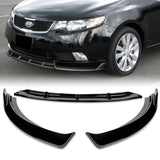 For 2010-2013 Kia Forte STP-Style Painted BLK Front Bumper Splitter Spoiler Lip + 59" x 4" Universal Painted Black Side Skirt Extension Rocker Splitters Lip 9pcs