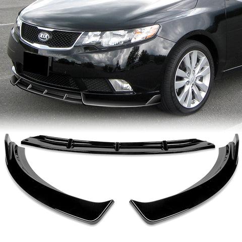 For 2010-2013 Kia Forte STP-Style Painted BLK Front Bumper Splitter Spoiler Lip + 59" x 4" Universal Painted Black Side Skirt Extension Rocker Splitters Lip 9pcs