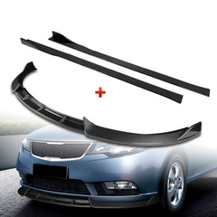 For 2010-2013 Kia Forte STP-Style Carbon Look Front Bumper Splitter Spoiler Lip + 59" x 4" Universal Carbon Look Side Skirt Extension Rocker Splitters Lip 9pcs