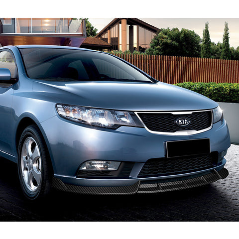 For 2010-2013 Kia Forte STP-Style Carbon Look Front Bumper Splitter Spoiler Lip + 59" x 4" Universal Carbon Look Side Skirt Extension Rocker Splitters Lip 9pcs