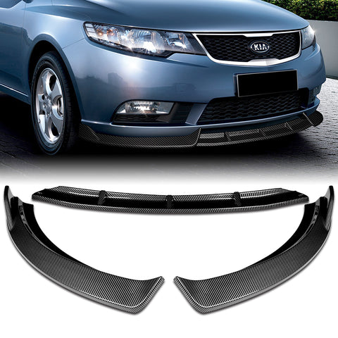 For 2010-2013 Kia Forte STP-Style Carbon Look Front Bumper Splitter Spoiler Lip + 59" x 4" Universal Carbon Look Side Skirt Extension Rocker Splitters Lip 9pcs