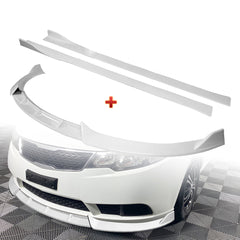 For 2010-2013 Kia Forte STP-Sty Painted White Front Bumper Splitter Spoiler Lip + 86" x 4" Universal Painted White Side Skirt Extension Rocker Splitters Lip 9pcs