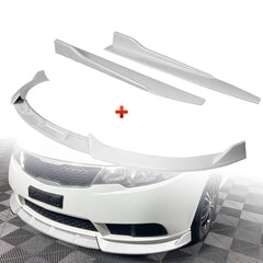 For 2010-2013 Kia Forte STP-Sty Painted White Front Bumper Splitter Spoiler Lip + 31"x4" Universal Painted White Side Skirt Rocker Splitters Diffuser Winglet Wind  5pcs