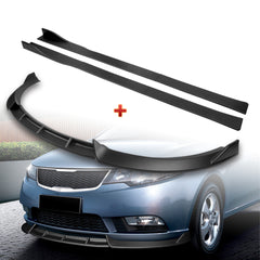 For 2010-2013 Kia Forte STP-Style Matt Black Front Bumper Splitter Spoiler Lip + 59" x 4" Universal Black Side Skirt Extension Rocker Splitters Diffuser Lip 9pcs