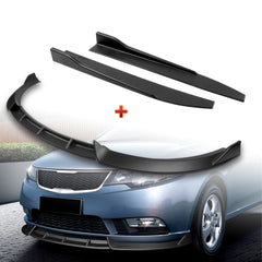 For 2010-2013 Kia Forte STP-Style Matt Black Front Bumper Splitter Spoiler Lip + 31" x 4" Universal Black Car side Skirt Rocker Splitters Diffuser Winglet Wind  5pcs