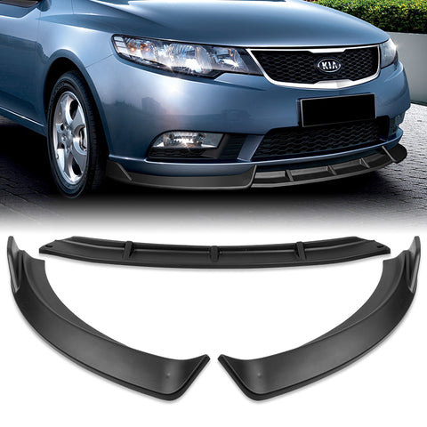 For 2010-2013 Kia Forte STP-Style Matt Black Front Bumper Splitter Spoiler Lip + 59" x 4" Universal Black Side Skirt Extension Rocker Splitters Diffuser Lip 9pcs