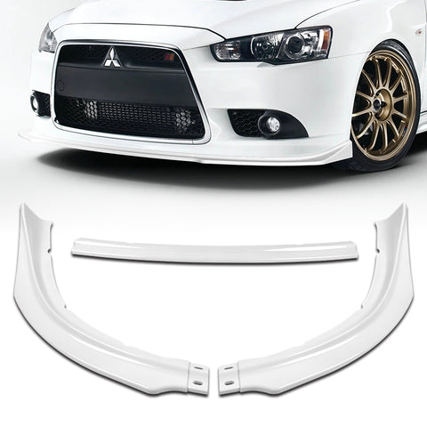 For 2009-2015 Lancer GT GTS RA-Style Painted White Front Bumper Body Spoiler Lip + 86" x 4" Universal Painted White Side Skirt Extension Rocker Splitters Lip  9pcs