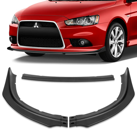 For 2009-2015 Lancer GT GTS RA-Style Matt Black Front Bumper Body Spoiler Lip + 31" x 4" Universal Black Car side Skirt Rocker Splitters Diffuser Winglet Wind  5 pcs