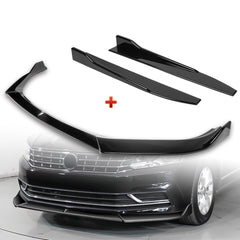 For 2016-2019 Volkswagen Passat Painted Black Front Bumper Splitter Spoiler Lip + 31"x4" Universal Painted Black Side Skirt Rocker Splitters Diffuser Winglet Wind