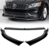 For 2016-2019 Volkswagen Passat Painted Black Front Bumper Splitter Spoiler Lip + 31"x4" Universal Painted Black Side Skirt Rocker Splitters Diffuser Winglet Wind