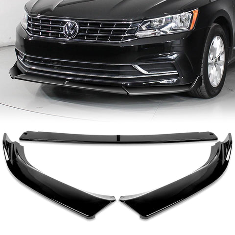 For 2016-2019 Volkswagen Passat Painted Black Front Bumper Splitter Spoiler Lip + 31"x4" Universal Painted Black Side Skirt Rocker Splitters Diffuser Winglet Wind