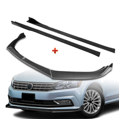For 2016-2019 Volkswagen VW Passat Carbon Look Front Bumper Splitter Spoiler Lip + 59" x 4" Universal Carbon Look Side Skirt Extension Rocker Splitters Lip