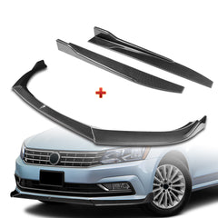 For 2016-2019 Volkswagen VW Passat Carbon Look Front Bumper Splitter Spoiler Lip + 31"x4" Universal Carbon Style Side Skirt Rocker Splitters Diffuser Winglet Wind
