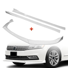 For 2016-2019 Volkswagen Passat Painted White Front Bumper Splitter Spoiler Lip + 86" x 4" Universal Painted White Side Skirt Extension Rocker Splitters Lip