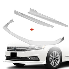 For 2016-2019 Volkswagen Passat Painted White Front Bumper Splitter Spoiler Lip + 31"x4" Universal Painted White Side Skirt Rocker Splitters Diffuser Winglet Wind