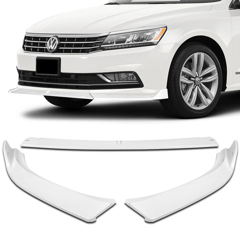 For 2016-2019 Volkswagen Passat Painted White Front Bumper Splitter Spoiler Lip + 31"x4" Universal Painted White Side Skirt Rocker Splitters Diffuser Winglet Wind