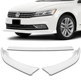 For 2016-2019 Volkswagen Passat Painted White Front Bumper Splitter Spoiler Lip + 86" x 4" Universal Painted White Side Skirt Extension Rocker Splitters Lip