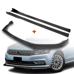 For 2016-2019 Volkswagen VW Passat Matt Black Front Bumper Splitter Spoiler Lip + 59" x 4" Universal Black Side Skirt Extension Rocker Splitters Diffuser Lip