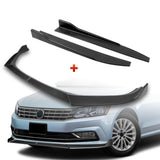 For 2016-2019 Volkswagen VW Passat Matt Black Front Bumper Splitter Spoiler Lip + 31" x 4" Universal Black Car side Skirt Rocker Splitters Diffuser Winglet Wind