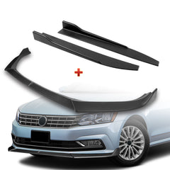 For 2016-2019 Volkswagen VW Passat Matt Black Front Bumper Splitter Spoiler Lip + 31" x 4" Universal Black Car side Skirt Rocker Splitters Diffuser Winglet Wind