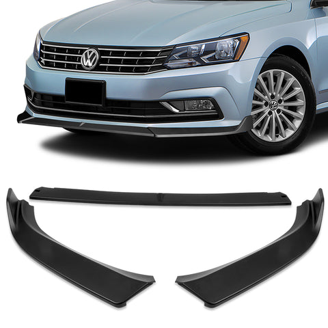 For 2016-2019 Volkswagen VW Passat Matt Black Front Bumper Splitter Spoiler Lip + 59" x 4" Universal Black Side Skirt Extension Rocker Splitters Diffuser Lip