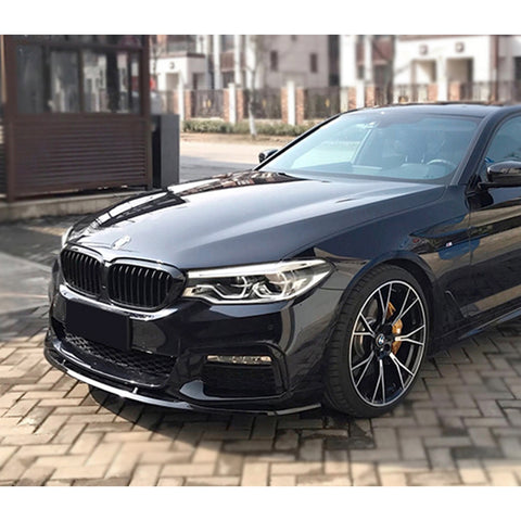 For 2017-2020 BMW 5-Series G30 M-Sport Painted Black Front Bumper Spoiler Lip + 31"x4" Universal Painted Black Side Skirt Rocker Splitters Diffuser Winglet Wind