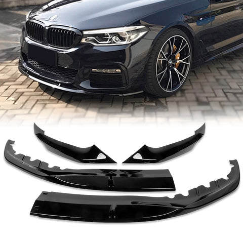 For 2017-2020 BMW 5-Series G30 M-Sport Painted Black Front Bumper Spoiler Lip + 31"x4" Universal Painted Black Side Skirt Rocker Splitters Diffuser Winglet Wind