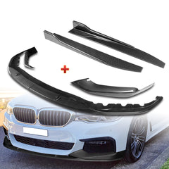 For 2017-2020 BMW 5-Series G30 M-Sport Carbon Look Front Bumper Body Spoiler Lip + 31"x4" Universal Carbon Style Side Skirt Rocker Splitters Diffuser Winglet Wind