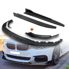 For 2017-2020 BMW 5-Series G30 M-Sport Matt Black Front Bumper Body Spoiler Lip + 31" x 4" Universal Black Car side Skirt Rocker Splitters Diffuser Winglet Wind