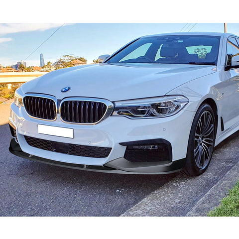 For 2017-2020 BMW 5-Series G30 M-Sport Matt Black Front Bumper Body Spoiler Lip + 59" x 4" Universal Black Side Skirt Extension Rocker Splitters Diffuser Lip