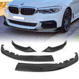 For 2017-2020 BMW 5-Series G30 M-Sport Matt Black Front Bumper Body Spoiler Lip + 59" x 4" Universal Black Side Skirt Extension Rocker Splitters Diffuser Lip