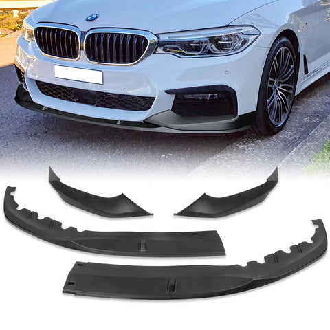 For 2017-2020 BMW 5-Series G30 M-Sport Matt Black Front Bumper Body Spoiler Lip + 59" x 4" Universal Black Side Skirt Extension Rocker Splitters Diffuser Lip