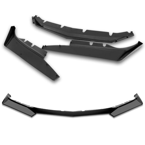 For 2016-2022 Chevy Camaro 1LE-Style Painted Black Front Bumper Body Spoiler Lip + 31"x4" Universal Painted Black Side Skirt Rocker Splitters Diffuser Winglet Wind  5pcs