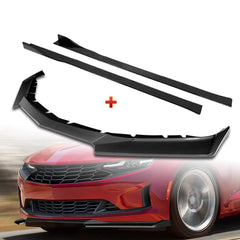 For 2016-2022 Chevy Camaro 1LE-Style Carbon Look Front Bumper Body Spoiler Lip + 59" x 4" Universal Carbon Look Side Skirt Extension Rocker Splitters Lip 9pcs
