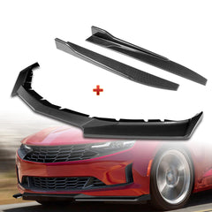 For 2016-2022 Chevy Camaro 1LE-Style Carbon Look Front Bumper Body Spoiler Lip + 31"x4" Universal Carbon Style Side Skirt Rocker Splitters Diffuser Winglet Wind  5pcs