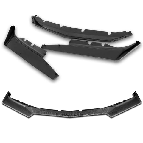 For 2016-2022 Chevy Camaro 1LE-Style Carbon Look Front Bumper Body Spoiler Lip + 31"x4" Universal Carbon Style Side Skirt Rocker Splitters Diffuser Winglet Wind  5pcs