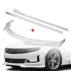 For 2016-2022 Chevy Camaro 1LE-Style Painted White Front Bumper Body Spoiler Lip + 86" x 4" Universal Painted White Side Skirt Extension Rocker Splitters Lip 9pcs