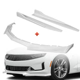 For 2016-2022 Chevy Camaro 1LE-Style Painted White Front Bumper Body Spoiler Lip + 31"x4" Universal Painted White Side Skirt Rocker Splitters Diffuser Winglet Wind  5pcs