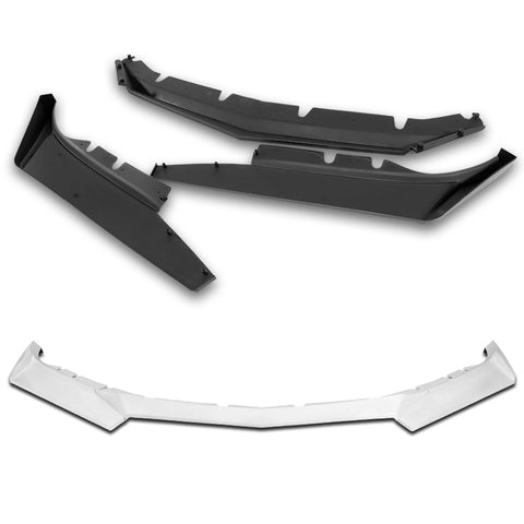 For 2016-2022 Chevy Camaro 1LE-Style Painted White Front Bumper Body Spoiler Lip + 31"x4" Universal Painted White Side Skirt Rocker Splitters Diffuser Winglet Wind  5pcs