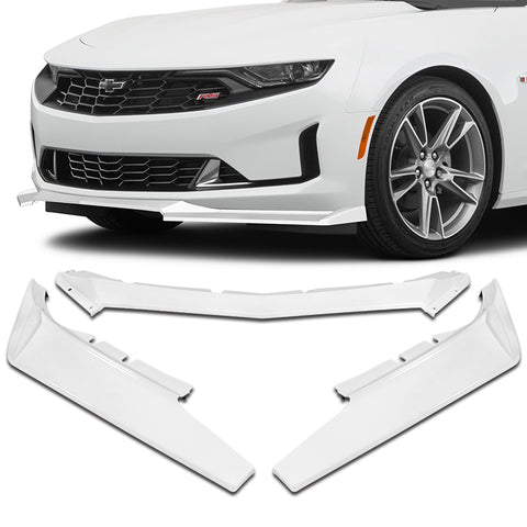 For 2016-2022 Chevy Camaro 1LE-Style Painted White Front Bumper Body Spoiler Lip + 31"x4" Universal Painted White Side Skirt Rocker Splitters Diffuser Winglet Wind  5pcs