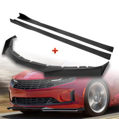 For 2016-2022 Chevy Camaro 1LE-Style Matt Black Front Bumper Body Spoiler Lip + 59" x 4" Universal Black Side Skirt Extension Rocker Splitters Diffuser Lip 9pcs