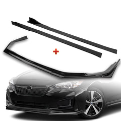 For 2017-2019 Subaru Impreza ST-Style Painted Black Front Bumper Spoiler Lip + 86" x 4" Universal Painted Black Side Skirt Extension Rocker Splitters Lip 9pcs