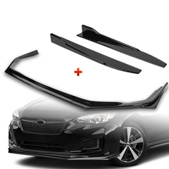 For 2017-2019 Subaru Impreza ST-Style Painted Black Front Bumper Spoiler Lip + 31"x4" Universal Painted Black Side Skirt Rocker Splitters Diffuser Winglet Wind  5pcs